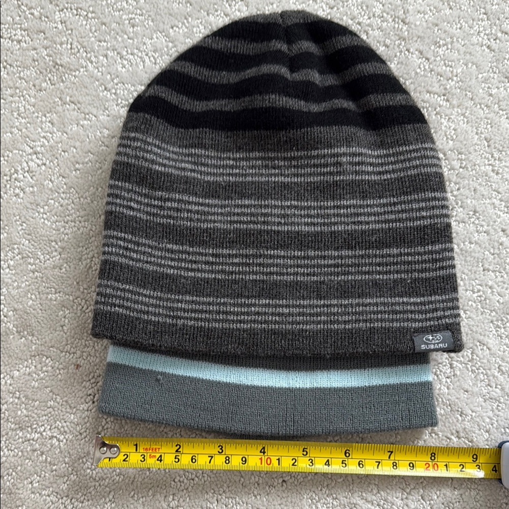 Striped Beanie Set - Black and Gray Subaru hat and blue and gray hat - Picture 4 of 7